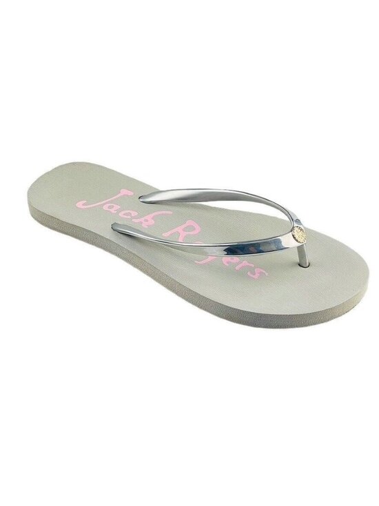 Jack Rogers Shoes - Jack Rogers Silver & Gray Flip-Flops With Pink Logo Womens Beach Sandals Size 9